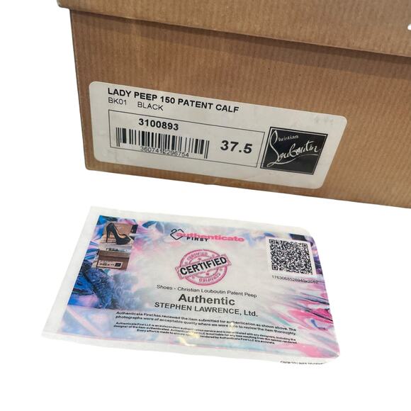 Christian Louboutin Black Patent Leather Lady Peep Stiletto Heels 37.5 / US 7.5 - Picture 12 of 16